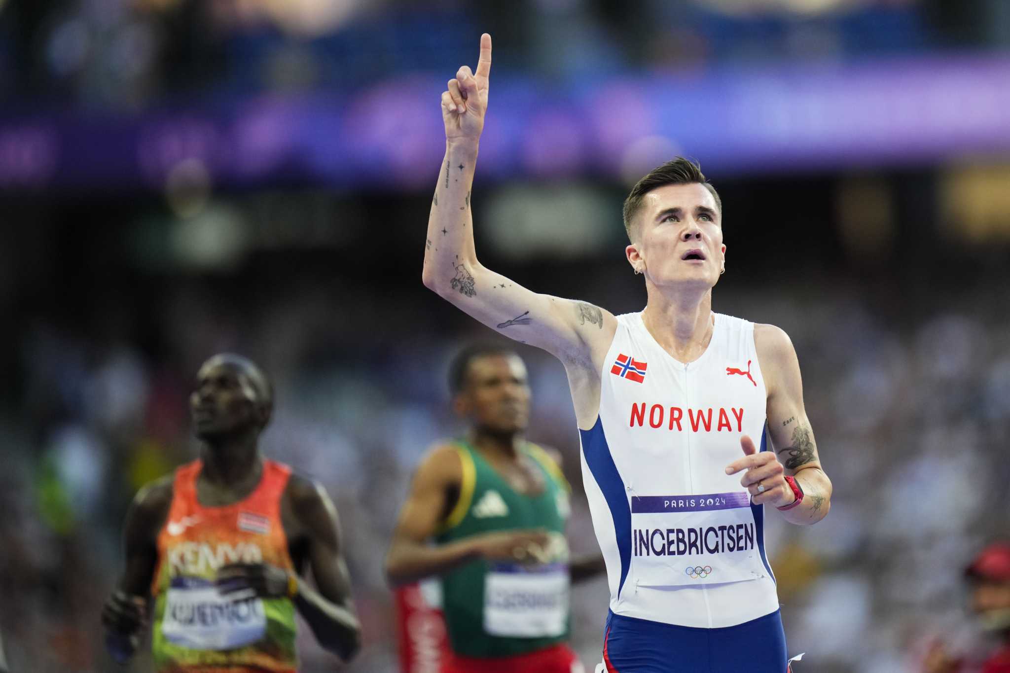 Jakob Ingebrigtsen of Norway wins the 5,000 meters at the Paris Olympics after fourth in 1,500