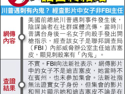 謠言終結站》川普遇刺有內鬼？ 經查影片中女子非FBI主任