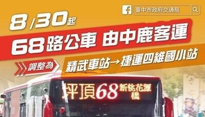 中市「1公車」路線調整 北屯、太平區轉乘台鐵捷運更便利