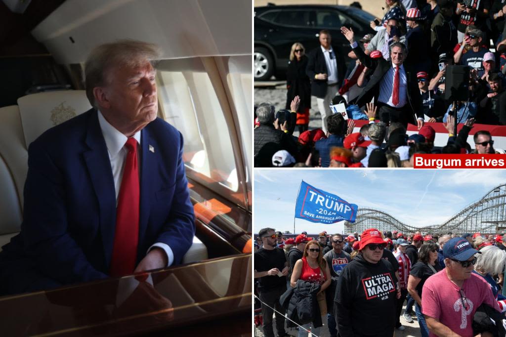 Donald Trump flies VP contender Doug Burgum with him to massive rally in Wildwood, NJ