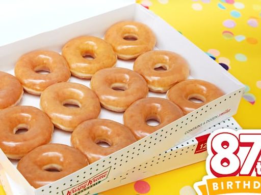 Krispy Kreme is celebrating 87 years in business by selling a dozen doughnuts for 87 cents