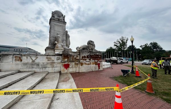 Post-protest clean-up begins at Columbus Circle near DC’s Union Station