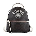 COACH Jordyny字母LOGO緹花搭校徽標誌設計PVC拉鍊後背包(深棕x白)