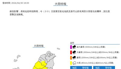 快訊／趕快躲雨！「4縣市」大雨特報 注意雷擊、強陣風