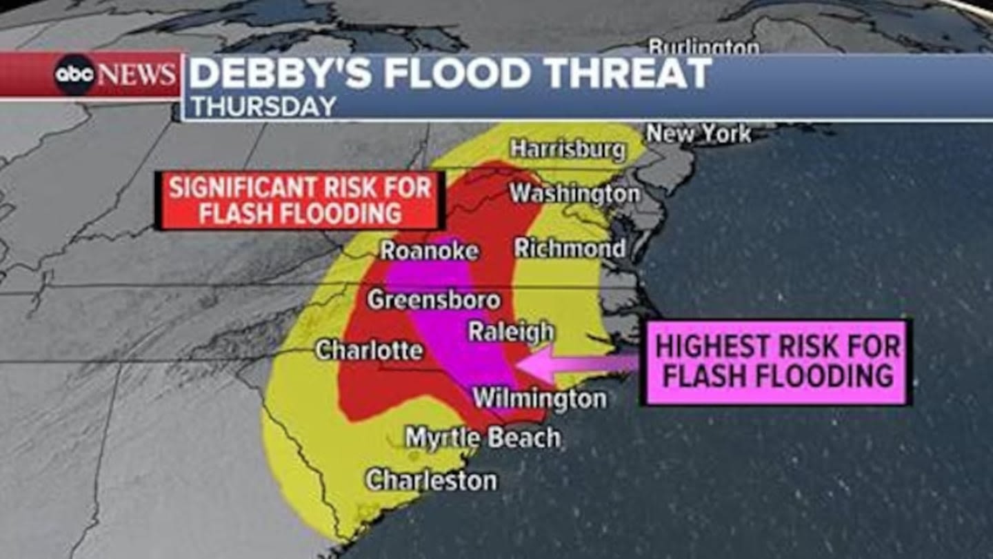 Debby live updates: Flash flooding targets North Carolina, Virginia