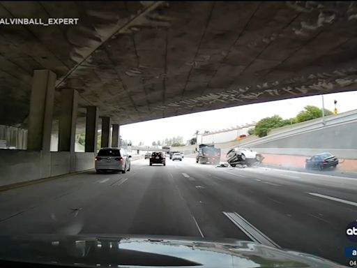 Dashcam video shows SUV flipping over in violent crash on Southern California freeway