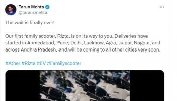 Ather Rizta e-scooter deliveries commence in India | Team-BHP