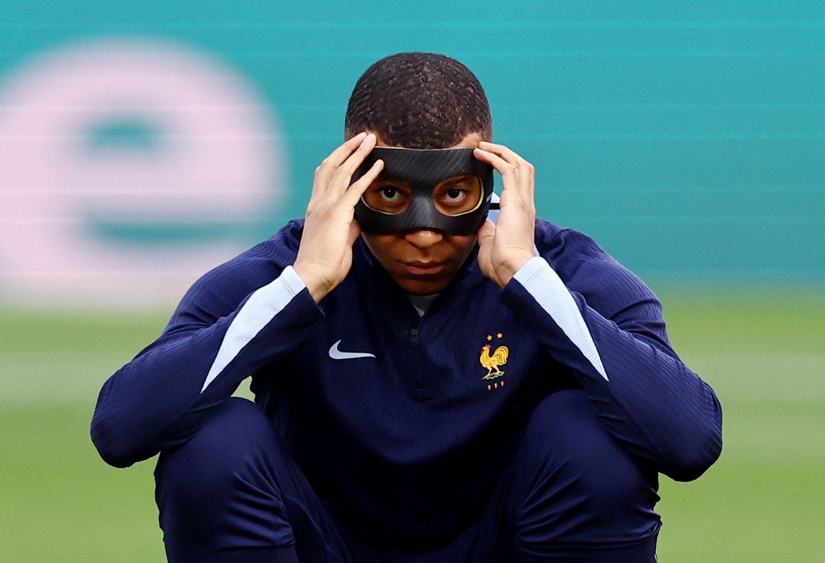 Why is Kylian Mbappe wearing a mask for France against Netherlands at Euro 2024?