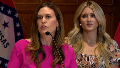 Gov. Sarah Huckabee Sanders joined by Riley Gaines to oppose new Title IX rule change