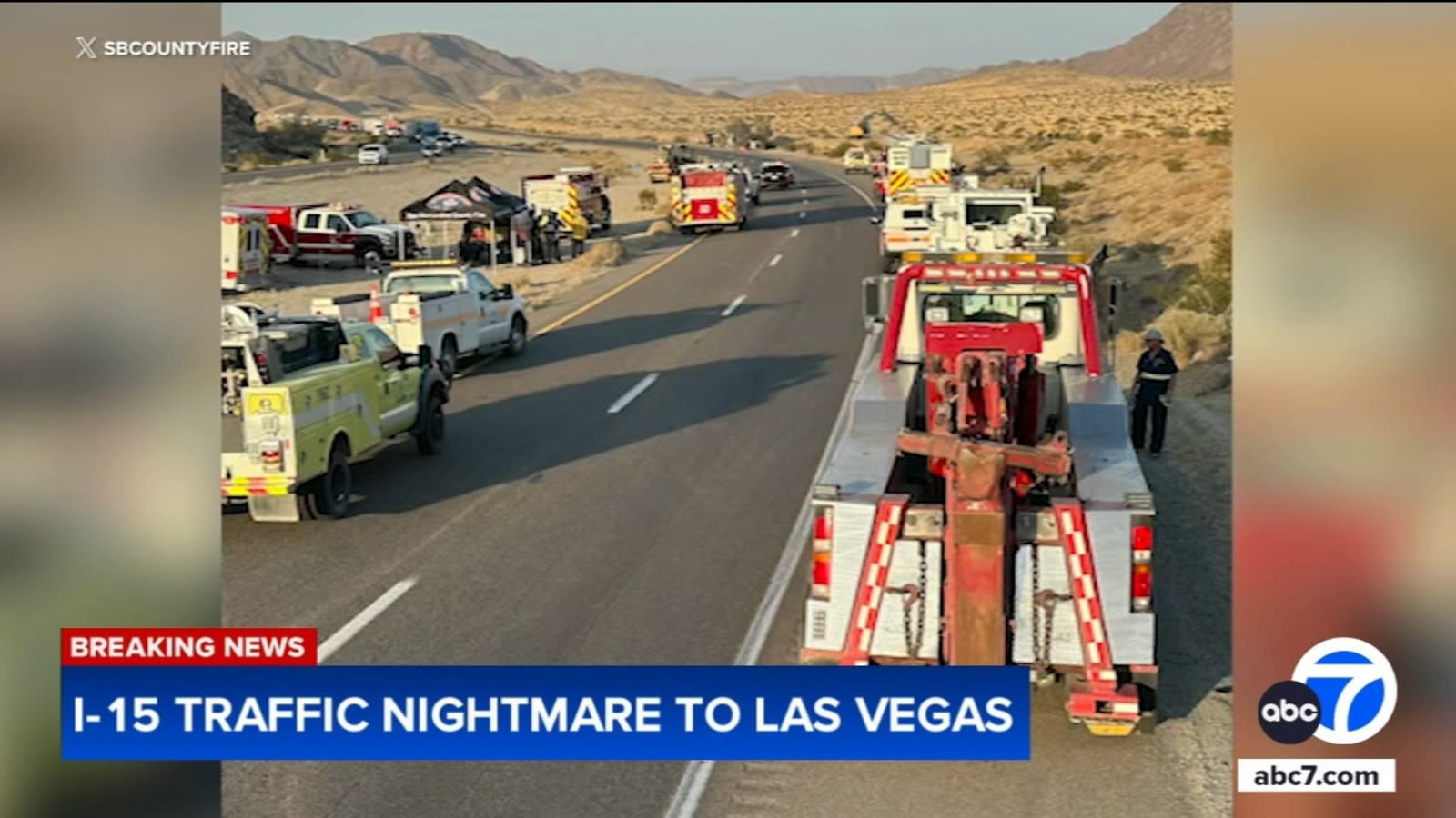 NB 15 Freeway remains closed between Barstow and Baker after fiery crash involving semitruck