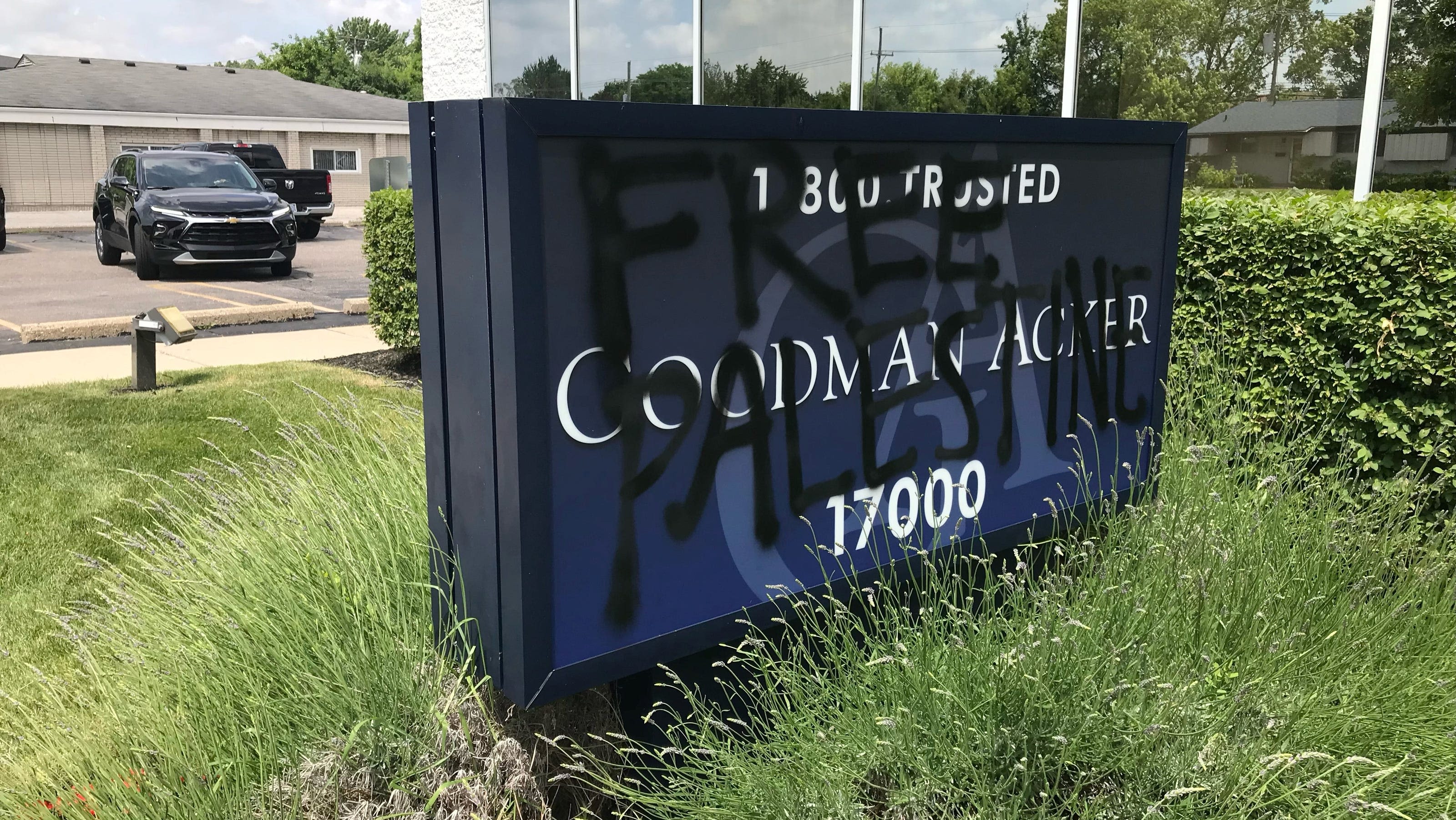 Goodman Acker law firm in Southfield vandalized with anti-Israel graffiti, spray paint