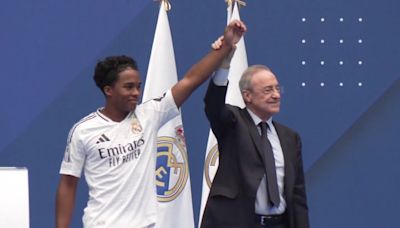 Emotional Real Madrid star Endrick, 18, cries during presentation to fans