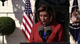 Speaker Nancy Pelosi is in high spirits at today's White House celebration of the Inflation Reduction Act.