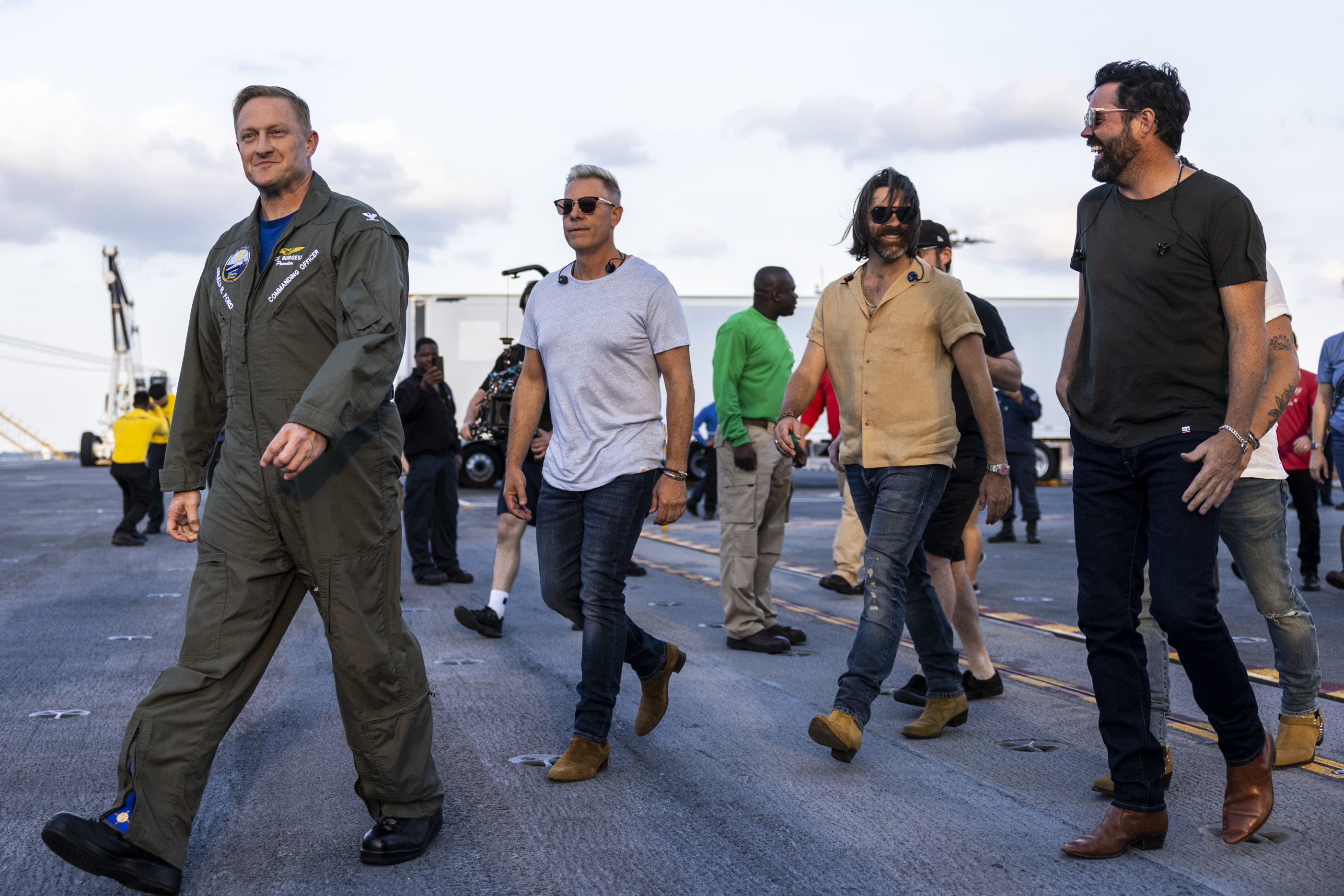 Country music band Old Dominion performs on USS Gerald Ford, films music video