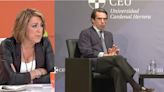 Susana Díaz responde a las acusaciones de Aznar a Sánchez: "El gran farsante de la democracia española"