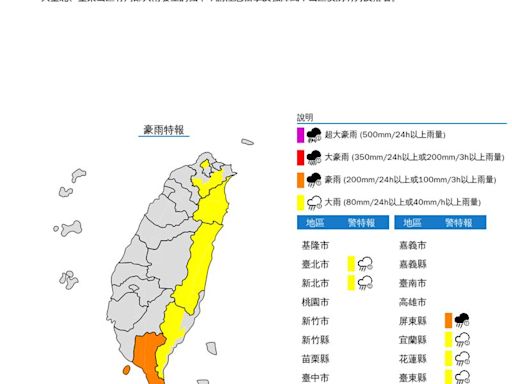 快訊／雨勢升級往北開轟！6縣市豪、大雨特報 大雷雨砸屏東