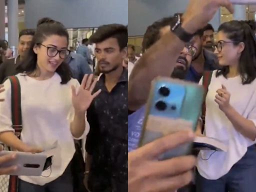 Rashmika Mandanna Gets Uncomfortable As Fan Touches Her While Taking Selfie At Mumbai Airport (VIDEO)