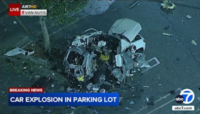SUV apparently explodes in parking lot near Van Nuys intersection