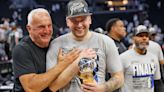 LOOK: Luka Doncic's beer gets stolen right out of his hand by Mavericks exec Michael Finley during celebration