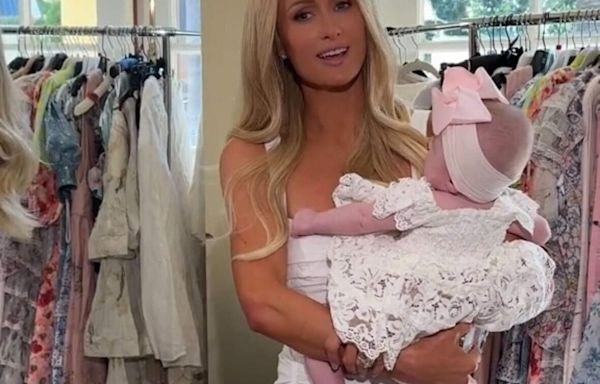 Paris Hilton jokes that her 5-month-old daughter could use a spray tan during their photo shoot