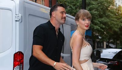 Taylor Swift Wore a Cream Floral Gown to Attend a Wedding with Travis Kelce