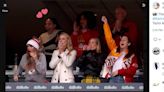 Which longtime friends joined Taylor Swift and her dad at the Chiefs-Patriots game?