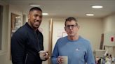 Anthony Joshua and Louis Theroux break into freestyle rap battle: ‘Fire in the booth’