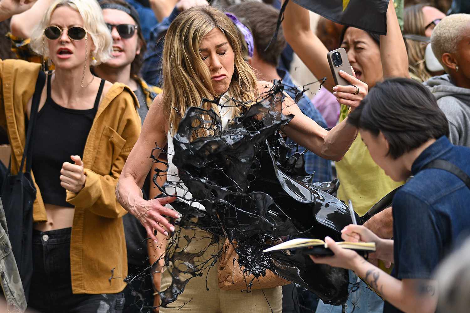 Jennifer Aniston Gets Oil Thrown on Her While Filming 'The Morning Show'