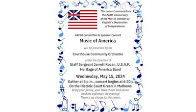 Music of America concert sponsored by VA250 Committee in Mathews County