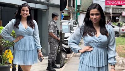 Mannara Chopra wears powder blue ruffle dress and it's a perfect comfort-meets-elegance fit for girls' day out