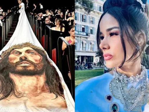 Massiel Taveras lleva vestido con el rostro de Cristo a Cannes e intentan censurarla (VIDEO)