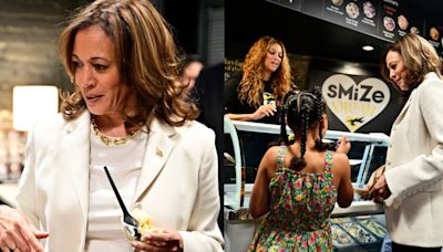 Vice President Kamala Harris Suits Up to Visit Tyra Banks’ Smize and Dream Ice Cream Pop-up in DC