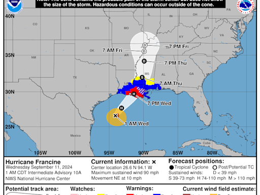 Hurricane Francine strengthens overnight, could be near Category 2 at landfall. Florida impacts