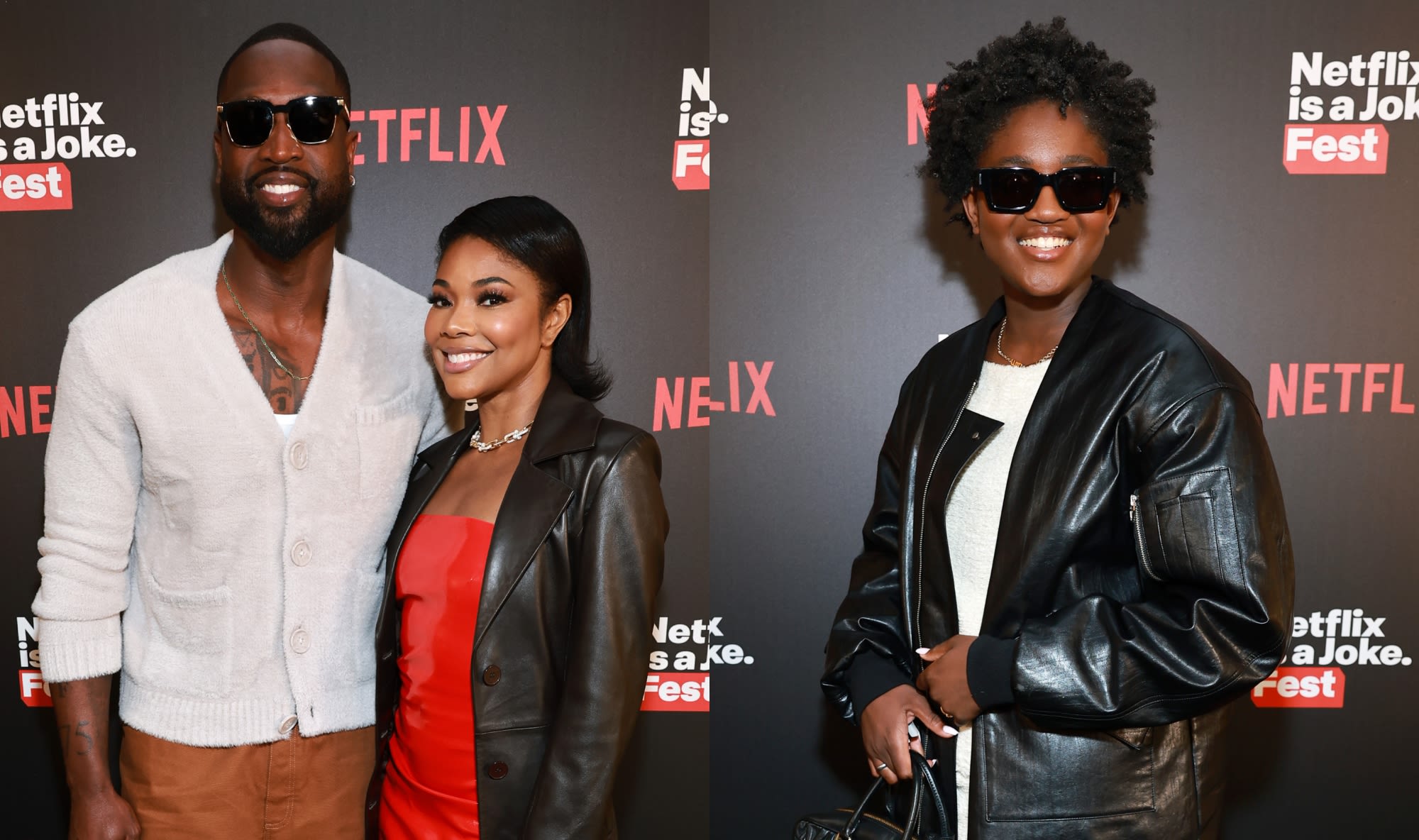 Gabrielle Union and Zaya Coordinate in Lux Leather Looks for Dwyane Wade’s Night of Stand-up Comedy With Netflix