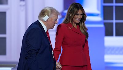 Former first lady Melania Trump makes a rare appearance on the Republican convention’s last night