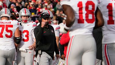 Ohio State football's Ryan Day reacts to Marvin Harrison Jr's monster game vs. Rams