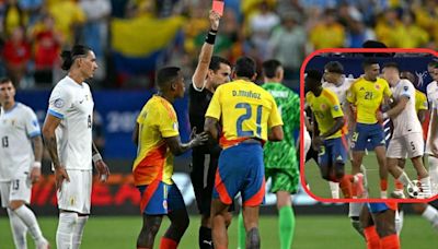 Daniel Muñoz se dejó calentar, metió codazo y salió expulsado en Colombia vs. Uruguay