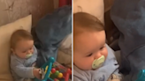 Mom captures sweetest way baby comforts himself while she's out the room
