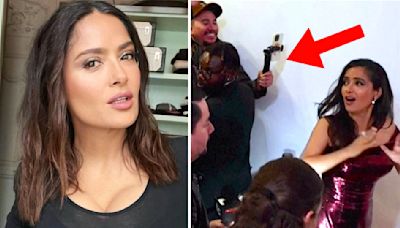 Fan sorprende a Salma Hayek con mazapanes mexicanos en plena alfombra roja y así reacciona ella