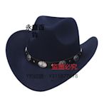 帽子 少數民族風毛呢西部牛仔禮帽皮帶鉚釘裝飾男女情侶帽 Cowboy Hat