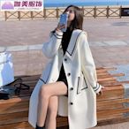 限價 特賣 海軍 領風 衣 外套 女 秋冬 新 款 氣質 女神范 韓版 赫本風 毛呢 大衣-伽美服飾