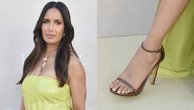 Padma Laskhmi Wears Espresso Colored Stiletto Sandals To The AAPI Star-Studded Gold Gala