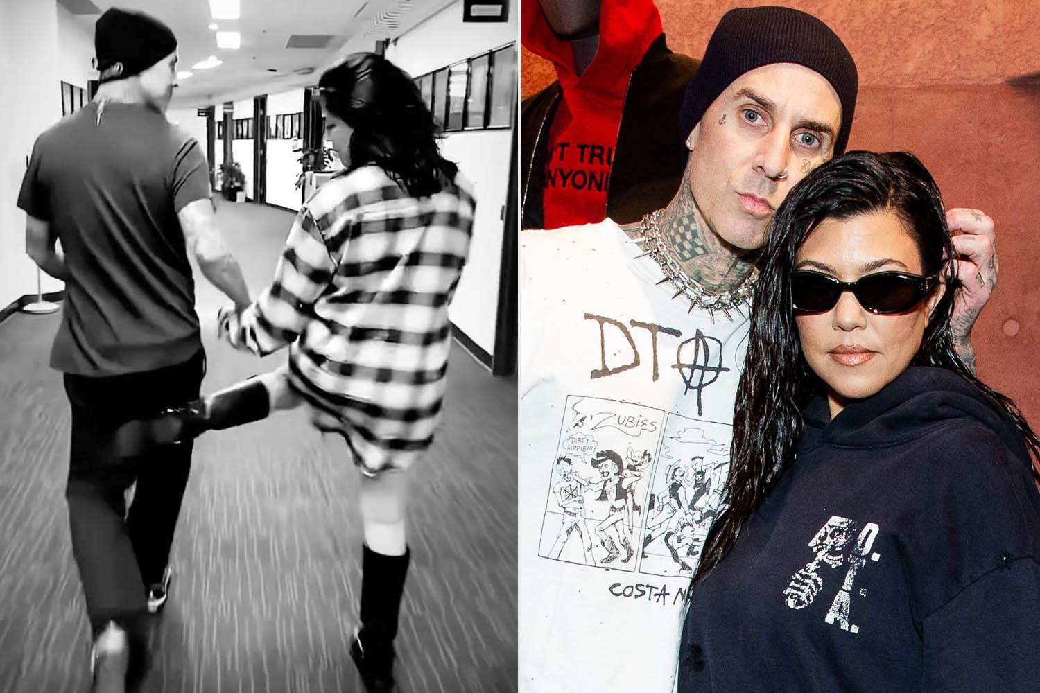 Kourtney Kardashian and Travis Barker Swap Playful Butt Kicks Backstage at Blink-182 Show