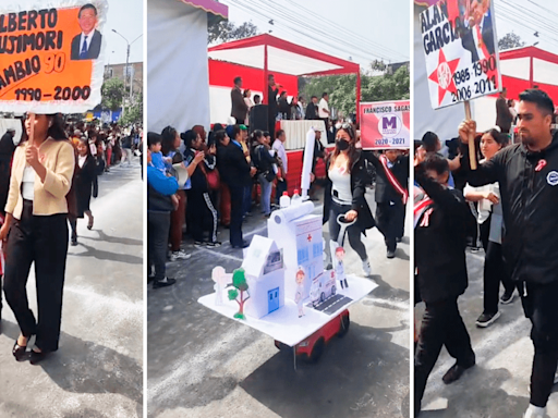 Escolares realizan desfile por Fiestas Patrias y sorprenden al disfrazarse de expresidentes de Perú