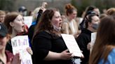 Pro-choice supporters chant, 'Not the church, not the state. Women must decide their fate,' at UWGB rally.