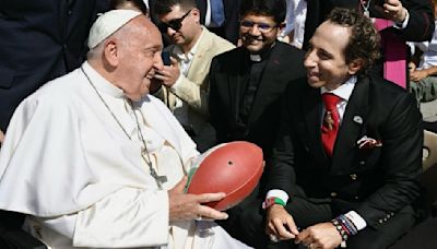 Tommy Devito’s Agent Sean Stellato Gifts Pope Francis Custom Football With His Coat of Arms Emblem