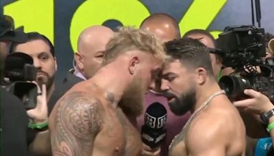 Jake Paul and Mike Perry come to blows at weigh-in as Paul survives weight scare