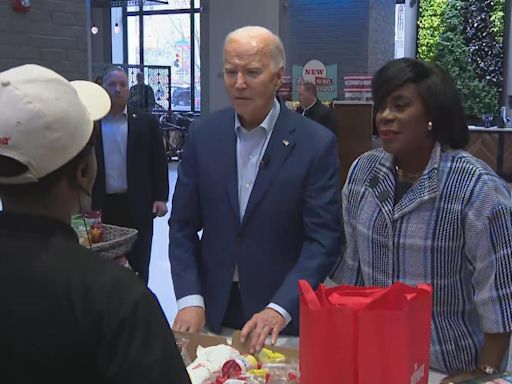 President Joe Biden stops at Wawa in Philadelphia with Mayor Cherelle Parker