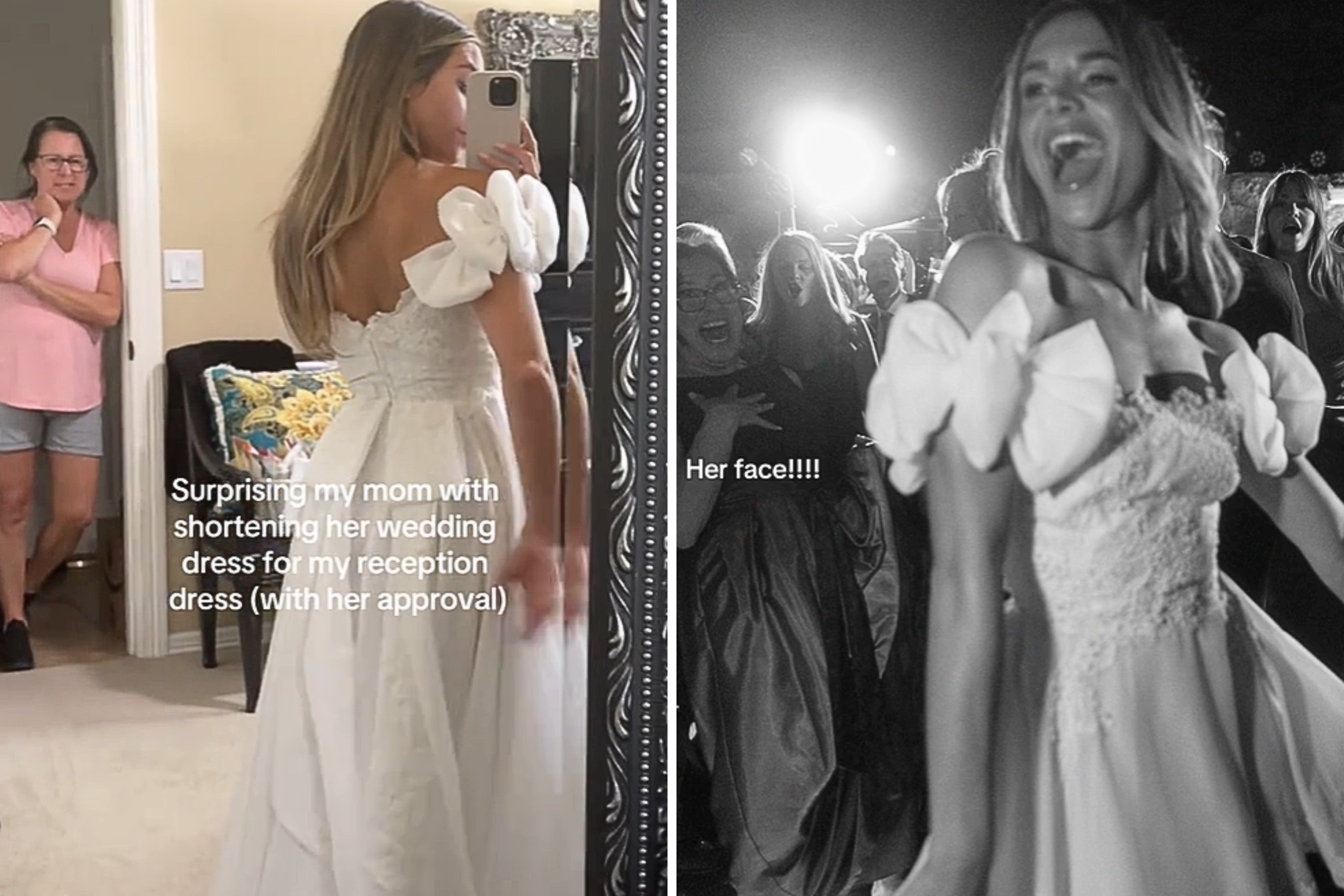 Moment mom sees daughter in her old shortened wedding dress for first time
