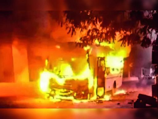 Private bus catches fire, none injured | Coimbatore News - Times of India